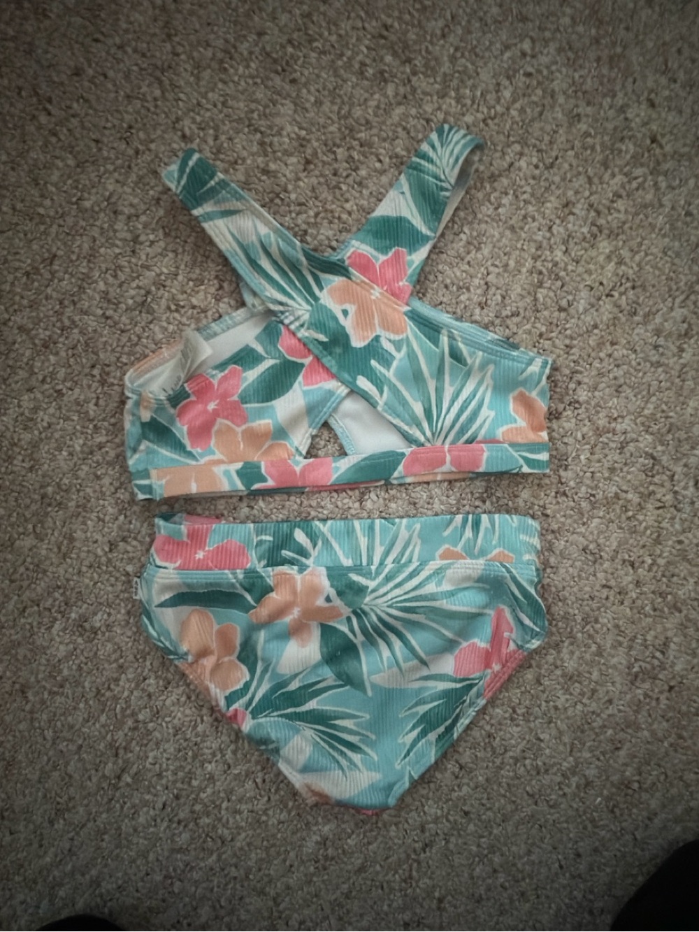 abercrombie kids Teal Floral Cross-Back Bikini Set with Peach & Coral Flowers